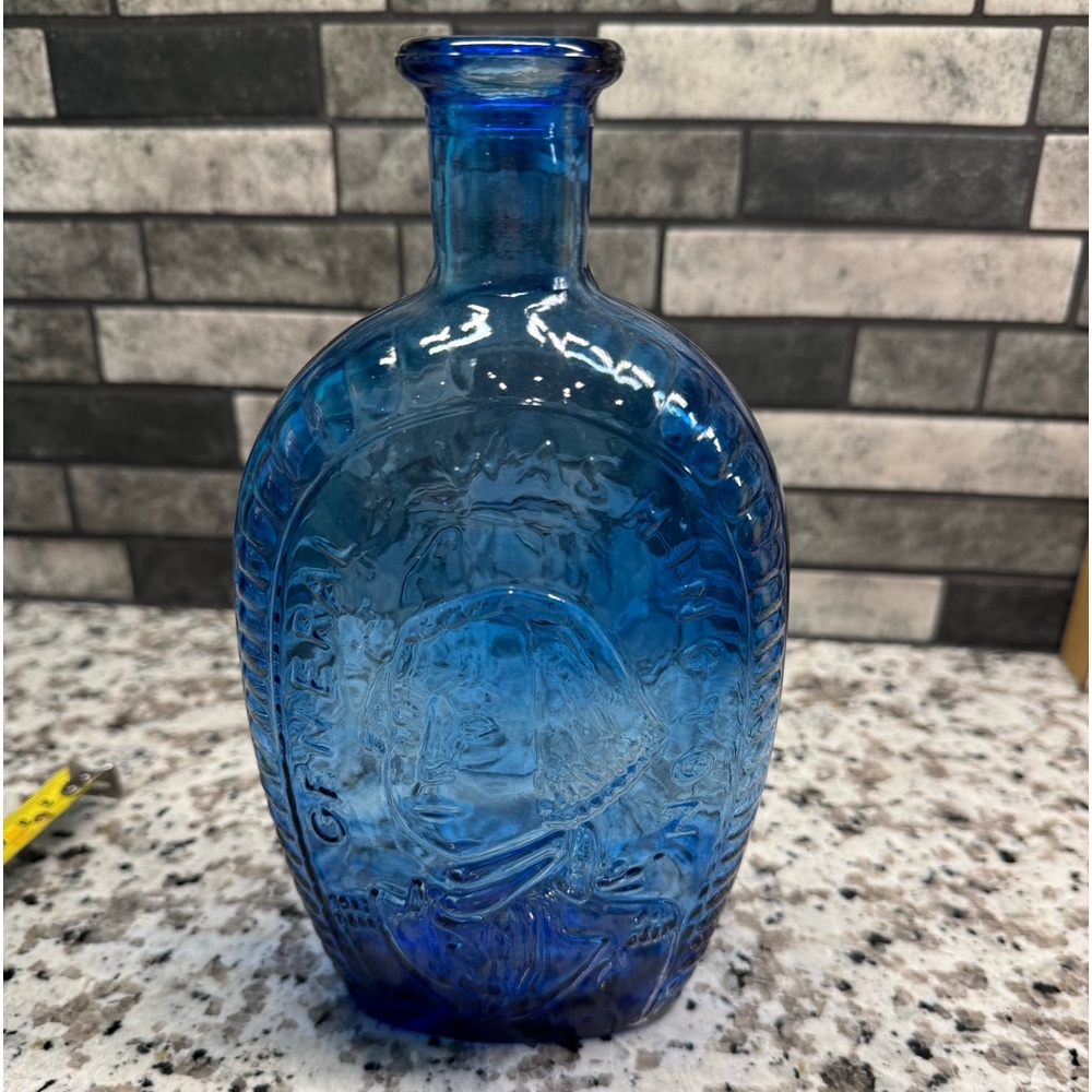 Vintage Blue George Washington & Eagle Embossed Glass Bottle